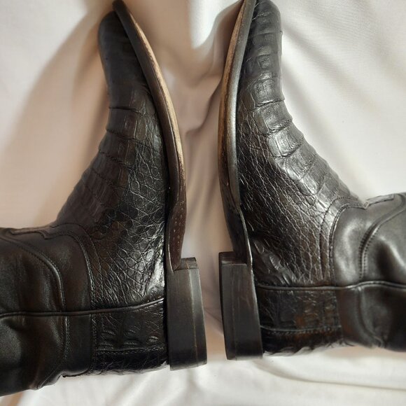 TECOVAS THE COLE CAIMAN ROPER COWBOY BLACK BOOTS SIZE 11 1/2 D MENS - Picture 4 of 8